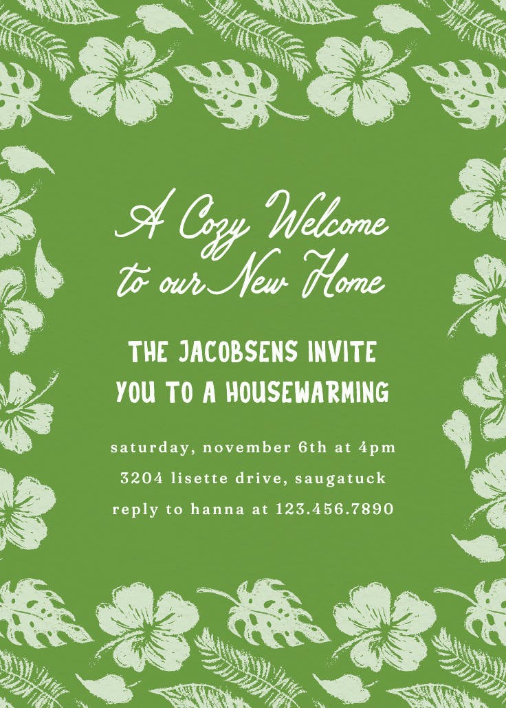 Hibiscus & Monstera Invitación Para Inauguración De Casa Nueva